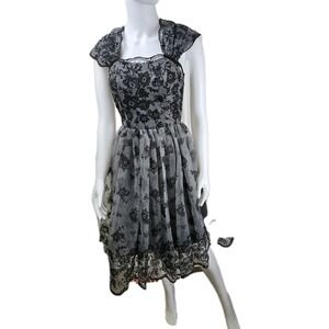 H&M organza cocktail grunge witchy Whimsigoth floral lace overlay‎ dress  size 4